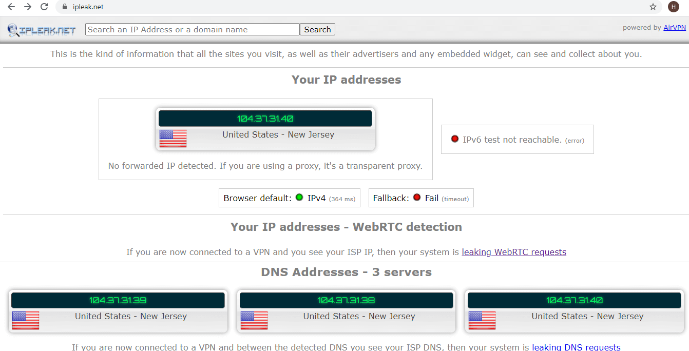  No IP or DNS leaks found