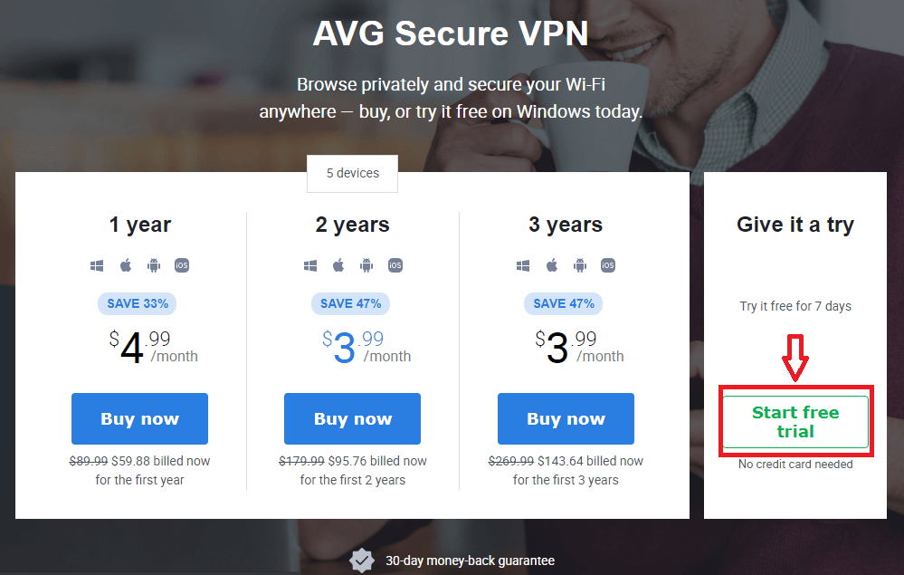 How to get AVG VPN free trial step 1