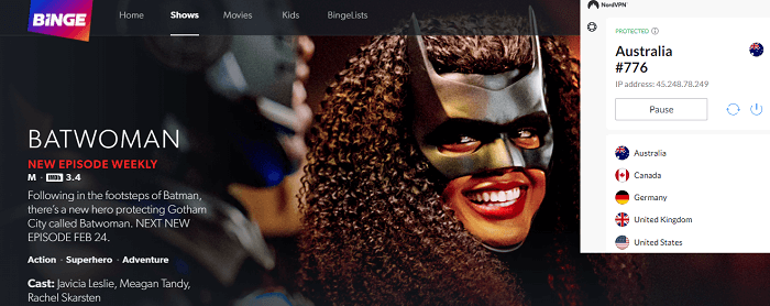 batwoman-streaming-through-nordvpn-aussie-server-from-abroad