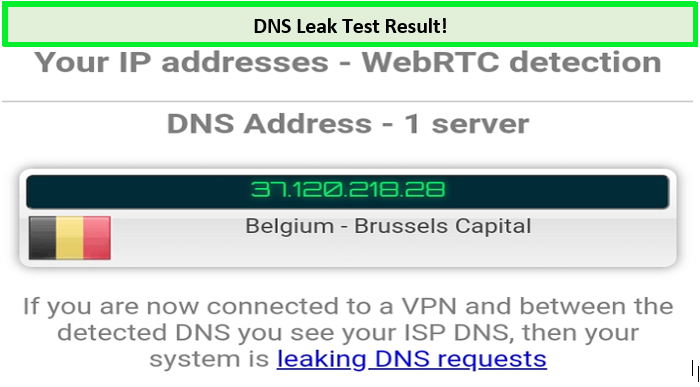 NordVPN successfully passed the DNS Leak Test!