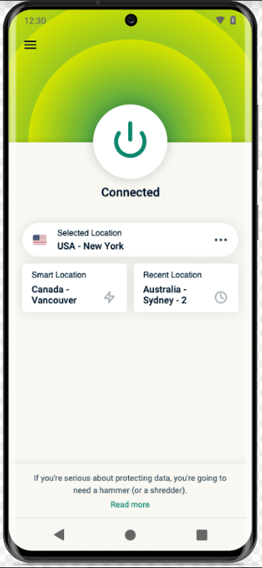 NordVPN is connected to the New York