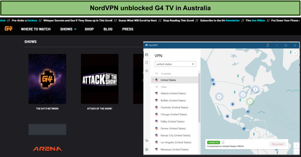 G4 TV in australia with nordvpn