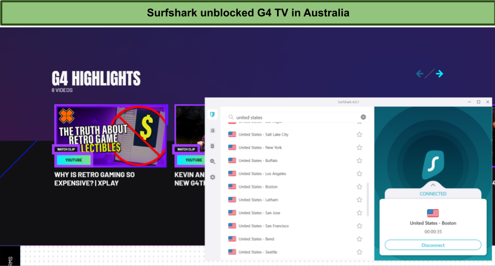 G4 TV inaustralia with surfshark