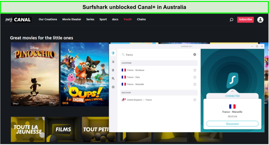 canal+ in australia with surfshark