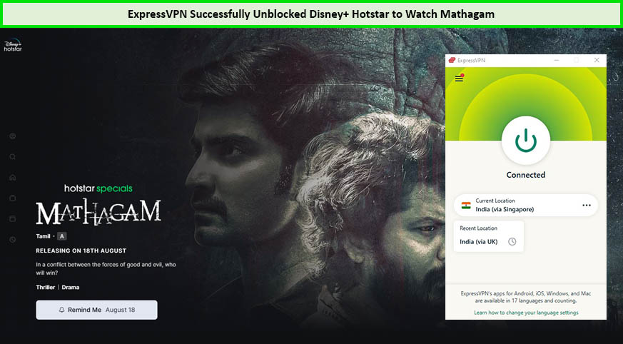 ExpressVPN Successfully Unblocked Hotstar to Watch Mathagam